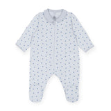 Petit Bateau Front Zip Small Star Print Footie w/ Collar ~ Blue