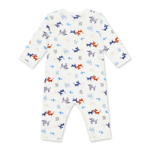 Petit Bateau l/s Dogs Print Romper ~ White Multi