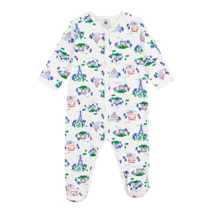 Petit Bateau Front Snap Parisian Print Footie ~ White Multi
