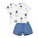 Play Up Baby Pineapple Print T-Shirt & Linen Shorts Set ~ White/Blue