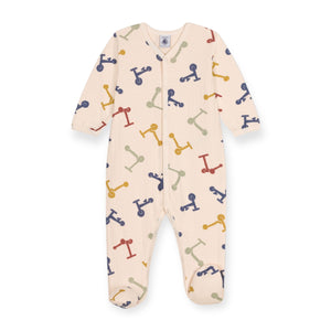 Petit Bateau Front Snap Scooter Print Footie ~ Cream Multi
