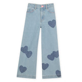 Billieblush Heart Print Wide Leg Denim Pants ~ Double Stone/Bleach