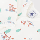 Petit Bateau Front Snap Dog & Tree Print Footie ~ White Multi