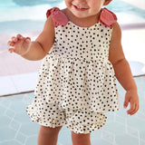 Mayoral Baby Girl Dotted Top & Ruffle Shorts Set ~ Chickpea/Clay