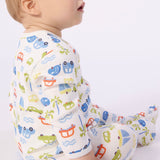 Petit Bateau Front Snap Cars Print Footie ~ White Multi
