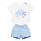Play Up Baby Hermit Crab T-Shirt & Jersey Shorts Set ~ White/Light Blue