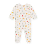 Petit Bateau Velour Front Snap Multi Stars Footie ~ White Multi