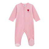Petit Bateau Front Snap Velour Footie w/ Heart Detail ~ Pink