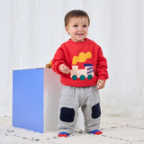 Bobo Choses Baby Choo Choo Sweatshirt & Quilted Joggers Set ~ Red/Light Heather Grey
