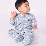 Petit Bateau Polaire Front Snap Snowman Print Footie ~ Blue/White