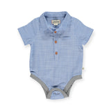 Me & Henry Baby Helford Gauze Woven Onesie ~ Pale Chambray
