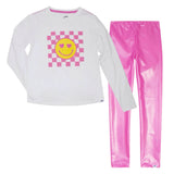 Appaman Girls Elara Smiley l/s Tee & Faux Leather Leggings Set ~ White/Light Pink