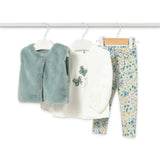 Mayoral Baby Girl Faux Fur Vest, Butterflies Top & Leggings Set ~ Anise