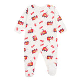 Petit Bateau Back Snap Fire Truck Print Footie ~ White Multi