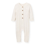 Elegant Baby Horseshoe Cable Knit Romper ~ Whisper White