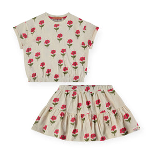 Babyface Girls Printed Top & Skirt Set ~ Flowers/Off-White