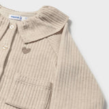 Mayoral Baby Girl Ribbed Cardigan w/ Collar ~ Heather Sand