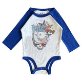 Rowdy Sprout Grateful Dead Moonlight Stealie Bloom l/s Raglan Onesie ~ Vintage White/Blue