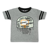 Mish Boys Basketball Graffiti Ringer Tee & Sweat Shorts w/ Stripes Set ~ Heather Grey/Black