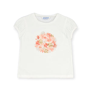 Mayoral Girls Embellished Tee & Tulle Skirt Set ~ White/Nude