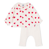 Petit Bateau Heart Print l/s Blouse & Leggings Set ~ Ecru/Red