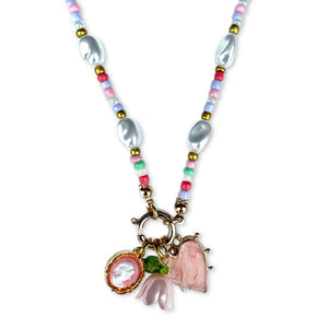 Gunner & Lux Beaded Pearl Floral Heart Necklace