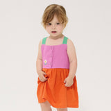 Bobo Choses Baby Pixel Daisy Color Block Woven Dress ~ Orange/Fuchsia