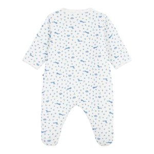 Petit Bateau Front Zip Fox Print Footie ~ White/Blue