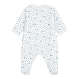 Petit Bateau Front Zip Fox Print Footie ~ White/Blue