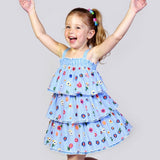 Baby Sara Embroidered Overlay 3-Tier Mesh Dress ~ Blue Multi