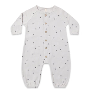 Quincy Mae l/s Waffle Romper ~ Stars/Fog