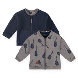 Babyface Baby Boy Reversible Zip Cardigan ~ Indigo/Guitars