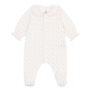 Petit Bateau Front Snap Multi Heart Print Footie w/ Collar ~ White Multi