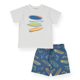 Mayoral Boys Surfboards Tee & Printed Shorts Set ~ White/Blue