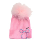 Bari Lynn Pearl Bow Hat w/ Fur Pom