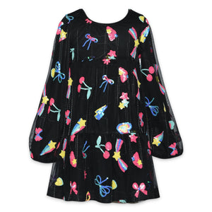 Baby Sara Sequin Mesh Empire Tier Dress ~ Black Multi