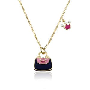 Little Miss Twin Stars Dark Purple & Pink Purse Necklace