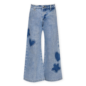 Hannah Banana Rhinestone Shadow Heart & Flower Jeans 7-12 ~ Stonewash