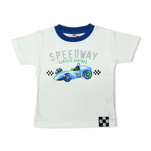 Mish Baby Speedway Tee & Sweat Shorts w/ Stripe Set ~ White/Cobalt