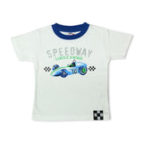 Mish Baby Speedway Tee & Sweat Shorts w/ Stripe Set ~ White/Cobalt