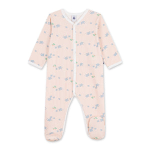 Petit Bateau Front Snap Striped Elephant Print Footie ~ Multi