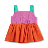 Bobo Choses Baby Pixel Daisy Color Block Woven Dress ~ Orange/Fuchsia