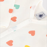 Petit Bateau Front Snap Multi Heart Print Footie ~ White Multi