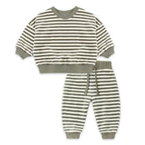 Quincy Mae Velour Relaxed Sweatshirt & Sweatpants Set ~ Spruce Stripe