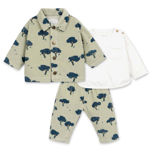 Play Up Baby Tree Print Corduroy Overshirt, l/s Top & Pants Set ~ Pistachio/Off-White