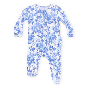 Angel Dear 2 Way Zipper Ruffle Back Footie ~ Roses in Blue