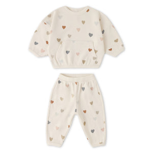 Quincy Mae Confetti Hearts Waffle Weave Top & Pants Set ~ Natural