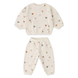 Quincy Mae Confetti Hearts Waffle Weave Top & Pants Set ~ Natural