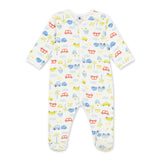 Petit Bateau Front Snap Cars Print Footie ~ White Multi