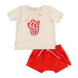 Oh Baby! Popcorn Raw Edge Tee & Jamie Short Set ~ Natural/Red